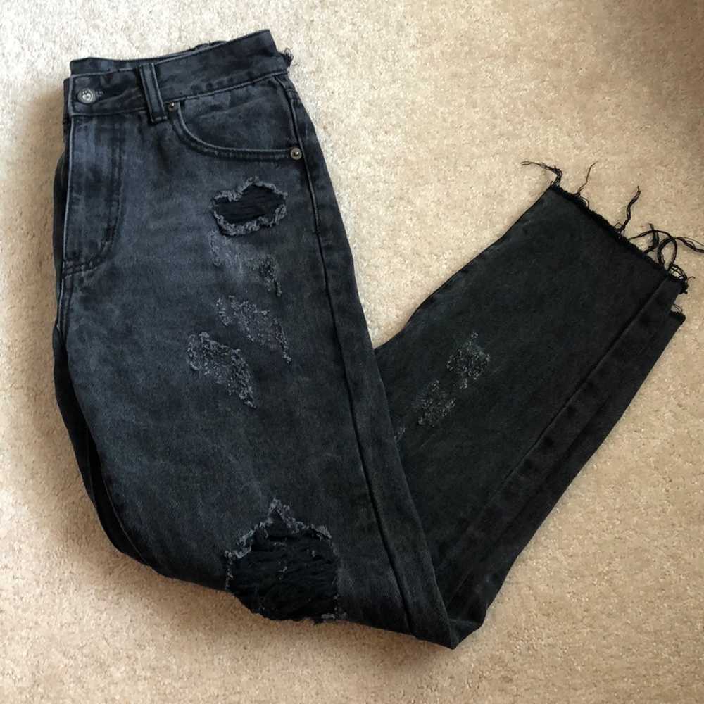Nasty Gal Distressed Straight Leg Black Jeans